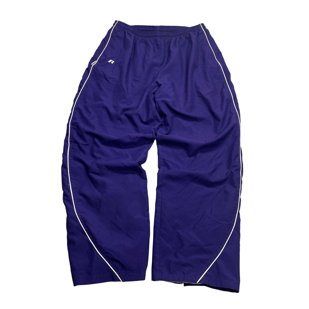 Russell Athletic Mens XL Purple Team Issue Mesh Lined Track Pants White Y2K